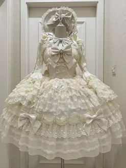 Robe Sweet Lolita blanche sans manches en dentelle à volants JSK Hime Lolita