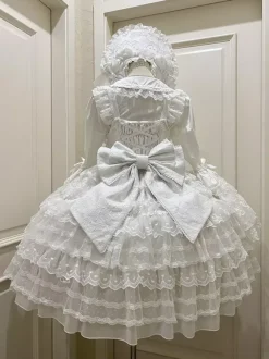 Robe Sweet Lolita blanche sans manches en dentelle à volants JSK Hime Lolita