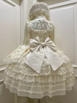 Robe Sweet Lolita blanche sans manches en dentelle à volants JSK Hime Lolita