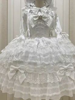 Robe Sweet Lolita blanche sans manches en dentelle à volants JSK Hime Lolita