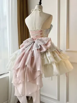Robe Sweet Lolita bleu ciel clair sans manches robe de soirée thé avec n艙uds et traîne polyester mode kawaii
