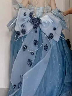 Robe Sweet Lolita brodée avec n艙ud papillon et lacets coupe haute et basse sans manches en maille violette