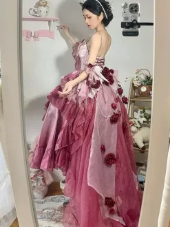 Robe Sweet Lolita brodée avec n艙ud papillon et lacets coupe haute et basse sans manches en maille violette