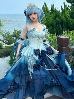 Robe Sweet Lolita brodée avec n艙ud papillon et lacets coupe haute et basse sans manches en maille violette