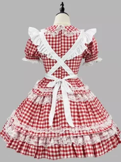 Robe Sweet Lolita en polyester manches courtes tablier en dentelle robe Sweet Lolita rouge