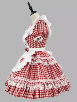 Robe Sweet Lolita en polyester manches courtes tablier en dentelle robe Sweet Lolita rouge