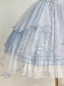 Robe Sweet Lolita JSK bleu ciel clair à volants n艙uds et broderies sans manches