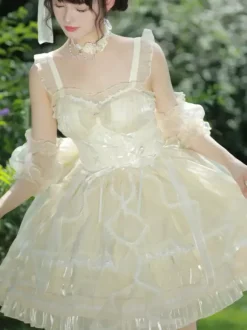 Robe Sweet Lolita JSK Glaze Fantasy sans manches à volants broderie et n艙ud papillon 4 couleurs