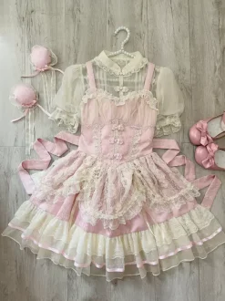Robe Sweet Lolita OP plissée sans manches en polyester Robe Sweet Lolita Hime rose