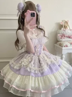 Robe Sweet Lolita OP plissée sans manches en polyester Robe Sweet Lolita Hime rose