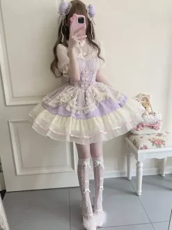 Robe Sweet Lolita OP plissée sans manches en polyester Robe Sweet Lolita Hime rose