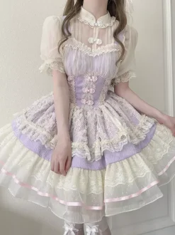 Robe Sweet Lolita OP plissée sans manches en polyester Robe Sweet Lolita Hime rose