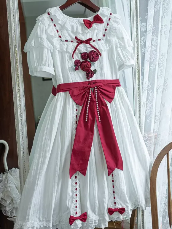 Robe Sweet Lolita Robe en polyester à manches courtes Robe Lolita
