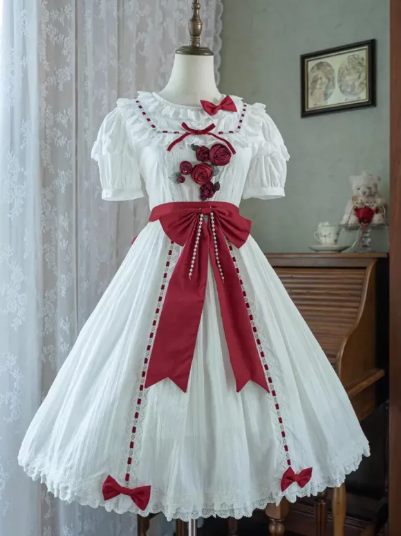 Robe Sweet Lolita Robe en polyester à manches courtes Robe Lolita