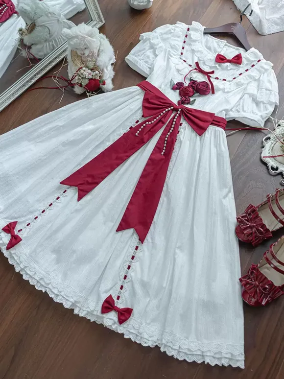 Robe Sweet Lolita Robe en polyester à manches courtes Robe Lolita