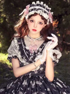 Robe Sweet Lolita rose à manches courtes et volants floraux pour l'été