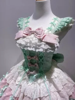 Robe Sweet Lolita vert clair sans manches pull à lacets polyester mode kawaii