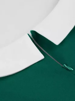 Robe trapèze rétro froncée à col en V et revers contrastés pour femme 2026
