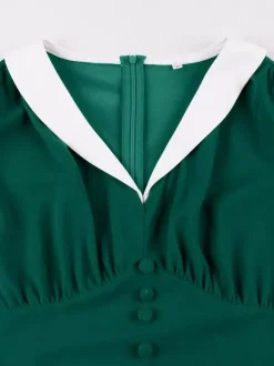 Robe trapèze rétro froncée à col en V et revers contrastés pour femme 2026