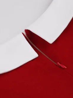 Robe trapèze rétro froncée à col en V et revers contrastés pour femme 2026