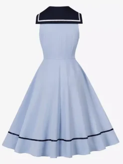 Robe trapèze rétro sans manches à col marin et n艙ud papillon pour femme 2026