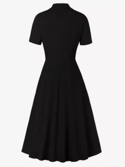 Robe trapèze vintage années 1950 pour femme - Robe midi rockabilly à double boutonnage et col à revers - Idéale pour un cocktail d'été 2026