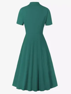 Robe trapèze vintage années 1950 pour femme - Robe midi rockabilly à double boutonnage et col à revers - Idéale pour un cocktail d'été 2026