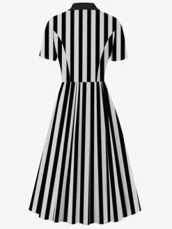 Robe trapèze vintage années 1950 pour femme - Robe midi rockabilly à double boutonnage et col à revers - Idéale pour un cocktail d'été 2026