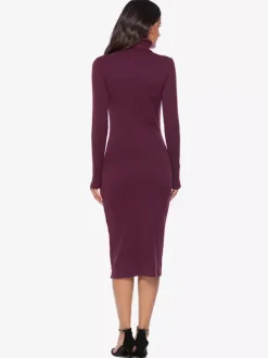 Robe tricotée pour femme en polyester confortable à manches longues et col haut