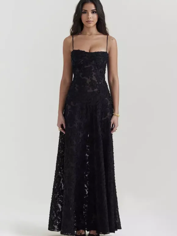 Robe trompette à bretelles spaghetti à lacets et broderie florale Robe de bal longue