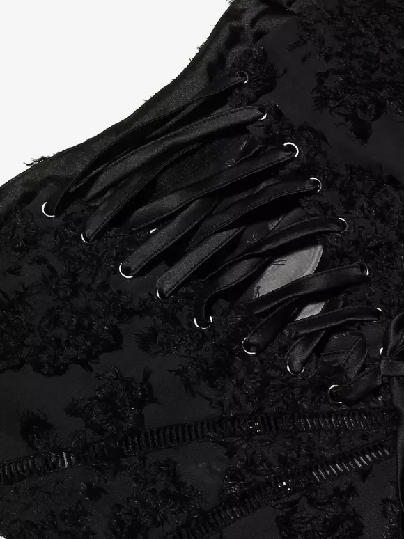 Robe trompette à bretelles spaghetti à lacets et broderie florale Robe de bal longue