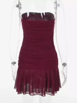 Robe tube mini pour femme - Robe moulante fendue à ourlet en résille froncée - Tenue de soirée estivale 2026