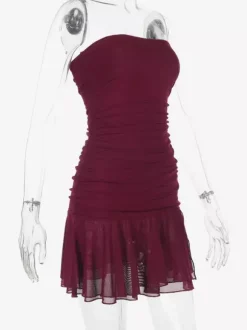 Robe tube mini pour femme - Robe moulante fendue à ourlet en résille froncée - Tenue de soirée estivale 2026