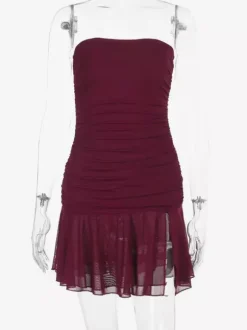 Robe tube mini pour femme - Robe moulante fendue à ourlet en résille froncée - Tenue de soirée estivale 2026