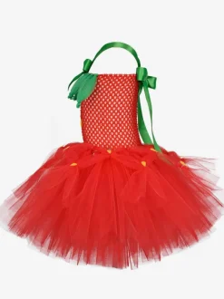 Robe Tunique Enfants Cadeaux Noël Robe De Soirée De Vacances De Noël En Fibre De Polyester Rouge Fraise