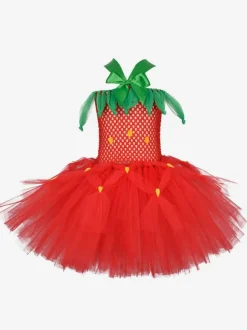 Robe Tunique Enfants Cadeaux Noël Robe De Soirée De Vacances De Noël En Fibre De Polyester Rouge Fraise