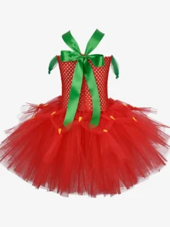 Robe Tunique Enfants Cadeaux Noël Robe De Soirée De Vacances De Noël En Fibre De Polyester Rouge Fraise