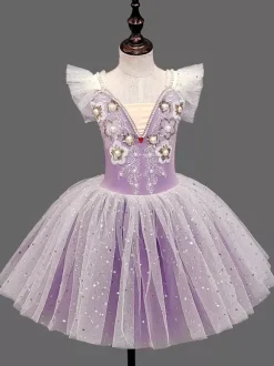 Robe tutu de ballet pour filles jupe de danse princesse en tulle moelleux costume de cygne pour récital et cours de ballet