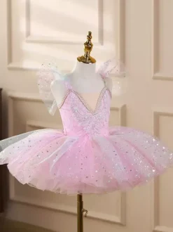 Robe tutu de ballet pour filles jupe en tulle scintillante de princesse cygne costume de danse doux et moelleux pour représentation sur scène