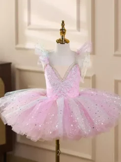 Robe tutu de ballet pour filles jupe en tulle scintillante de princesse cygne costume de danse doux et moelleux pour représentation sur scène