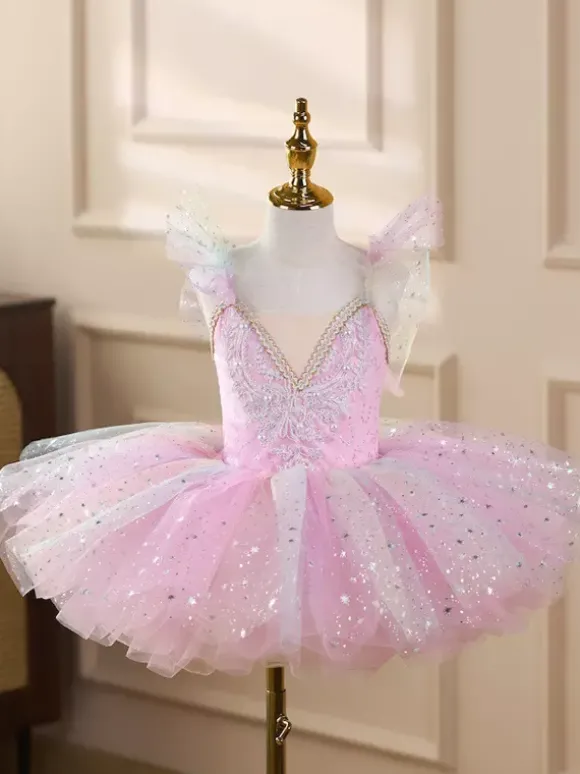 Robe tutu de ballet pour filles jupe en tulle scintillante de princesse cygne costume de danse doux et moelleux pour représentation sur scène