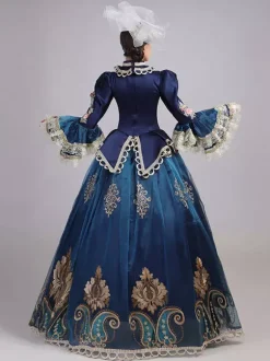 Robe Victorienne Bleu Rétro  Robe Victorienne Femmes Dentelle Volants Tunique Couvre-Chef Robe Robe Marie Antoinette Royal Fête Robe De Bal Déguisement Médiéval