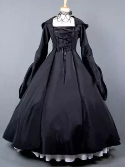Robe Victorienne médiévale Opéra Déguisement Sorcière Rouge Manche Longue Robe Costume Halloween Bourgogne