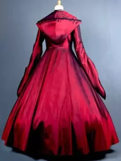 Robe Victorienne médiévale Opéra Déguisement Sorcière Rouge Manche Longue Robe Costume Halloween Bourgogne