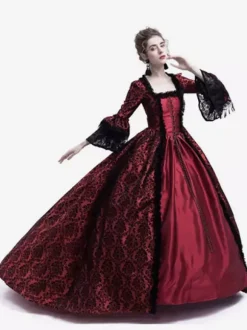 Robe Victorienne médiévale victorienne Robe Rococo Robe Marie Antoinette Opéra Costume Rétro Déguisements Halloween Bourgogne