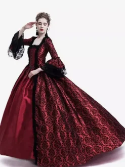 Robe Victorienne médiévale victorienne Robe Rococo Robe Marie Antoinette Opéra Costume Rétro Déguisements Halloween Bourgogne