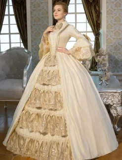 Robe Victorienne Opéra médiévale victorienne Robe Rococo Robe Marie Antoinette Robe Victorienne rétro victorien Beige volants robe Maxi Déguisements Halloween