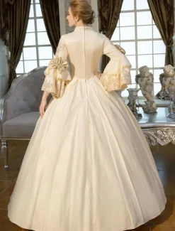 Robe Victorienne Opéra médiévale victorienne Robe Rococo Robe Marie Antoinette  Robe Victorienne rétro victorien Beige volants robe Maxi Déguisements Halloween
