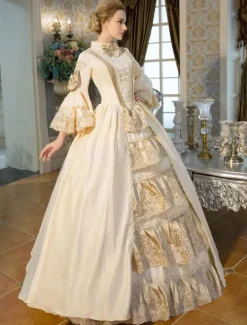 Robe Victorienne Opéra médiévale victorienne Robe Rococo Robe Marie Antoinette  Robe Victorienne rétro victorien Beige volants robe Maxi Déguisements Halloween