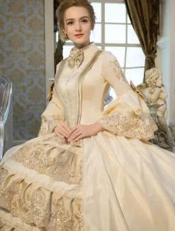 Robe Victorienne Opéra médiévale victorienne Robe Rococo Robe Marie Antoinette  Robe Victorienne rétro victorien Beige volants robe Maxi Déguisements Halloween